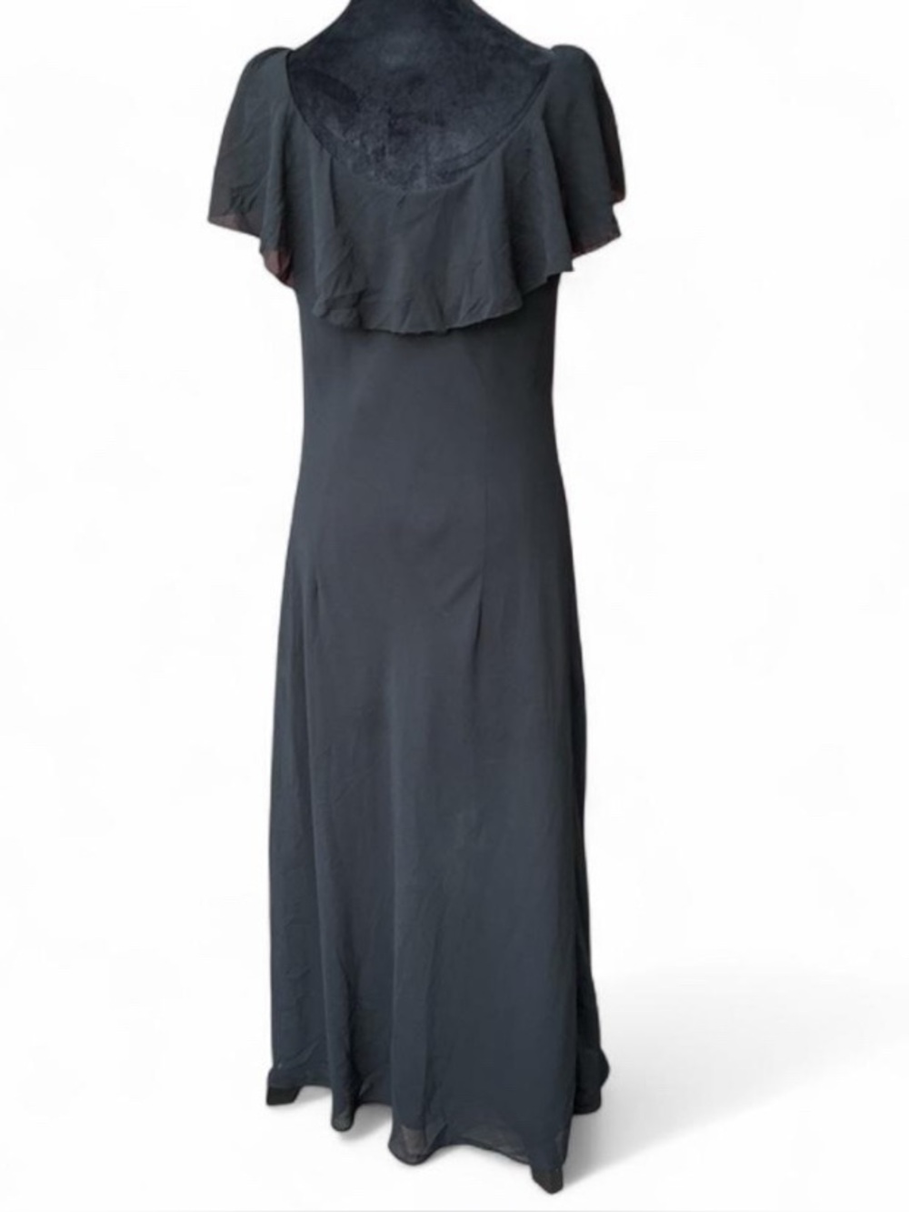 Dark Coquette Black Maxi Dress with Split Sleeve and Sheer Ruffle Overlay Collar - Picture 5 of 5